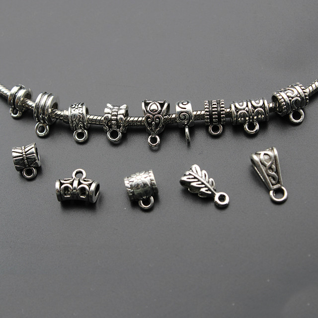 30pcs Tibetan Silver Clip Bail Beads Charm Necklace Pendant Clasp Connector  Bail Beads For Jewelry Making